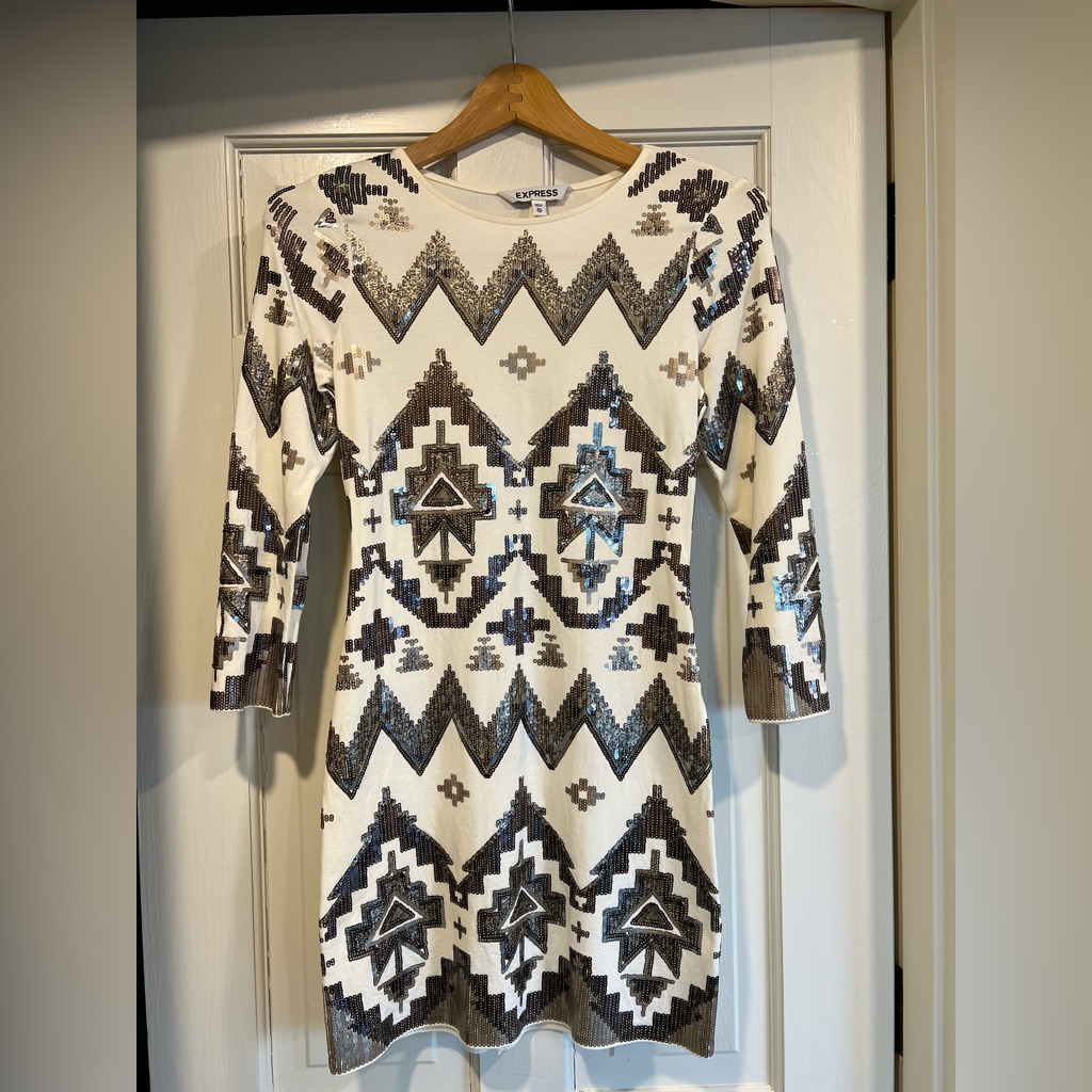 Express Sequin Cream Dress